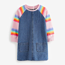 Load image into Gallery viewer, Pink Rainbow Stripe Raglan Denim Dress (3mths-6yrs)