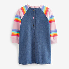 Load image into Gallery viewer, Pink Rainbow Stripe Raglan Denim Dress (3mths-6yrs)