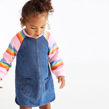 Load image into Gallery viewer, Pink Rainbow Stripe Raglan Denim Dress (3mths-6yrs)