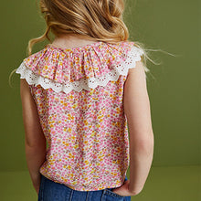 Load image into Gallery viewer, Pink Ditsy Frill Collar Tie Front Blouse (3-12yrs)