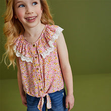 Load image into Gallery viewer, Pink Ditsy Frill Collar Tie Front Blouse (3-12yrs)