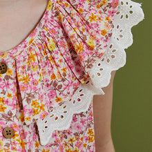 Load image into Gallery viewer, Pink Ditsy Frill Collar Tie Front Blouse (3-12yrs)
