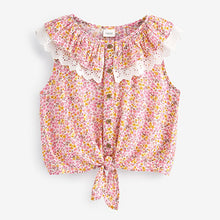 Load image into Gallery viewer, Pink Ditsy Frill Collar Tie Front Blouse (3-12yrs)