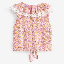 Load image into Gallery viewer, Pink Ditsy Frill Collar Tie Front Blouse (3-12yrs)