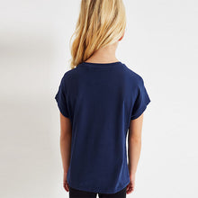 Load image into Gallery viewer, Navy Blue Rainbow Heart Short Sleeve Sequin T-Shirt (3-12yrs)