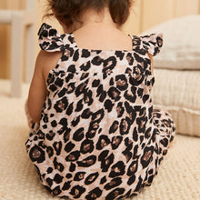 Load image into Gallery viewer, Black/Brown Leopard Baby Jersey Frill Shoulder Jumpsuit (0mths-18mths)