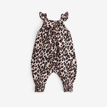 Load image into Gallery viewer, Black/Brown Leopard Baby Jersey Frill Shoulder Jumpsuit (0mths-18mths)