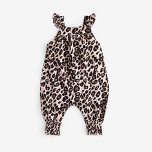 Load image into Gallery viewer, Black/Brown Leopard Baby Jersey Frill Shoulder Jumpsuit (0mths-18mths)