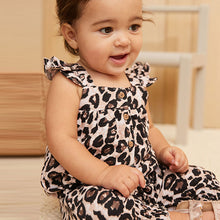 Load image into Gallery viewer, Black/Brown Leopard Baby Jersey Frill Shoulder Jumpsuit (0mths-18mths)