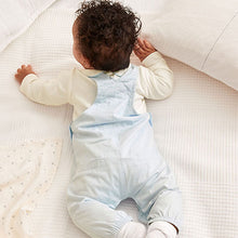 Load image into Gallery viewer, Pale Blue Smart Woven Baby 2 Piece Dungarees With Collared Bodysuit (0mths-18mths)