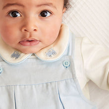 Load image into Gallery viewer, Pale Blue Smart Woven Baby 2 Piece Dungarees With Collared Bodysuit (0mths-18mths)