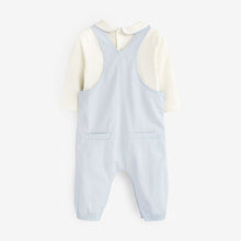 Load image into Gallery viewer, Pale Blue Smart Woven Baby 2 Piece Dungarees With Collared Bodysuit (0mths-18mths)