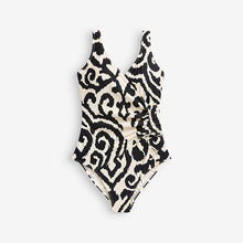 Load image into Gallery viewer, Mono Aztec Ruched Side Tummy Shaping Control Swimsuit