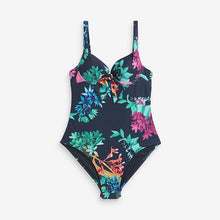 Load image into Gallery viewer, Navy Blue Floral Padded Wired Tummy Control Swimsuit