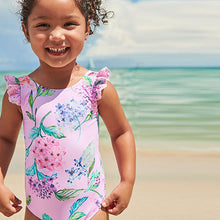 Load image into Gallery viewer, Pale Pink Floral Frill Sleeved Swimsuit (3mths-5yrs)