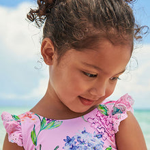 Load image into Gallery viewer, Pale Pink Floral Frill Sleeved Swimsuit (3mths-5yrs)