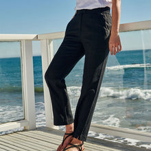 Load image into Gallery viewer, Black Linen Blend Taper Trousers