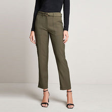 Load image into Gallery viewer, Khaki Green Smart Utility Cargo Belted Taper Trousers