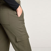 Load image into Gallery viewer, Khaki Green Smart Utility Cargo Belted Taper Trousers
