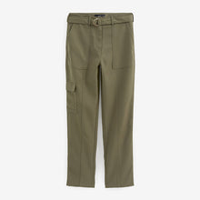 Load image into Gallery viewer, Khaki Green Smart Utility Cargo Belted Taper Trousers