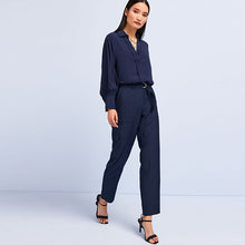 Load image into Gallery viewer, Navy Blue Smart Utility Cargo Belted Taper Trousers
