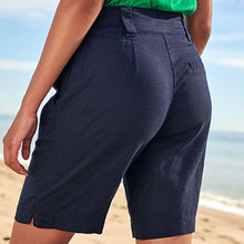 Load image into Gallery viewer, Navy Blue Linen Blend Knee Shorts