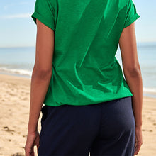 Load image into Gallery viewer, Navy Blue Linen Blend Knee Shorts