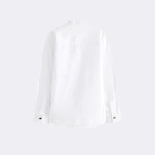 Load image into Gallery viewer, White Grandad Collar Linen Mix Long Sleeve Shirt