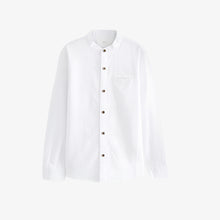 Load image into Gallery viewer, White Grandad Collar Linen Mix Long Sleeve Shirt
