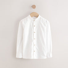 Load image into Gallery viewer, White Grandad Collar Linen Mix Long Sleeve Shirt