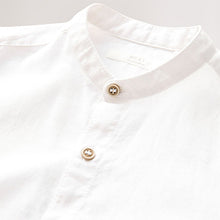 Load image into Gallery viewer, White Grandad Collar Linen Mix Long Sleeve Shirt