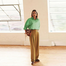Load image into Gallery viewer, Camel Natural Tailored Wide Leg Turn-Up Trousers