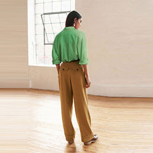Load image into Gallery viewer, Camel Natural Tailored Wide Leg Turn-Up Trousers