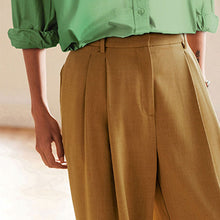 Load image into Gallery viewer, Camel Natural Tailored Wide Leg Turn-Up Trousers
