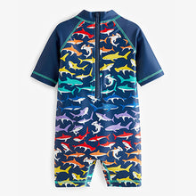 Load image into Gallery viewer, Multi Shark Sunsafe All-In-One Swimsuit (3mths-5yrs)