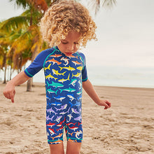 Load image into Gallery viewer, Multi Shark Sunsafe All-In-One Swimsuit (3mths-5yrs)