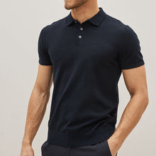 Load image into Gallery viewer, Navy Blue Short Sleeved Knitted Polo Shirt
