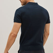 Load image into Gallery viewer, Navy Blue Short Sleeved Knitted Polo Shirt
