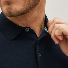 Load image into Gallery viewer, Navy Blue Short Sleeved Knitted Polo Shirt