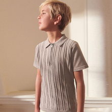 Load image into Gallery viewer, Taupe Brown Short Sleeve Textured Zip Neck Polo Shirt (3-12yrs)
