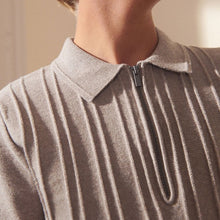 Load image into Gallery viewer, Taupe Brown Short Sleeve Textured Zip Neck Polo Shirt (3-12yrs)