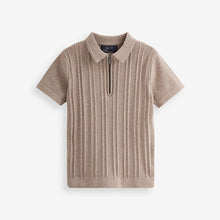 Load image into Gallery viewer, Taupe Brown Short Sleeve Textured Zip Neck Polo Shirt (3-12yrs)