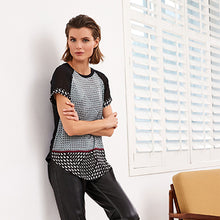 Load image into Gallery viewer, Monochrome Geo Woven Mix Short Sleeve Raglan T-Shirt