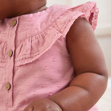 Load image into Gallery viewer, Pink Woven Yoke Frill Baby Jumpsuit (0mths-18mths)