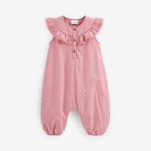 Load image into Gallery viewer, Pink Woven Yoke Frill Baby Jumpsuit (0mths-18mths)