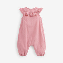 Load image into Gallery viewer, Pink Woven Yoke Frill Baby Jumpsuit (0mths-18mths)