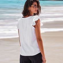 Load image into Gallery viewer, White Linen Blend Ruffle Sleeve Top