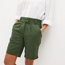 Load image into Gallery viewer, Khaki Green Linen Blend Knee Shorts