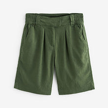 Load image into Gallery viewer, Khaki Green Linen Blend Knee Shorts