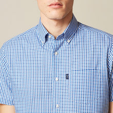 Load image into Gallery viewer, Blue Gingham Regular Fit Short Sleeve Easy Iron Button Down Oxford Shirt